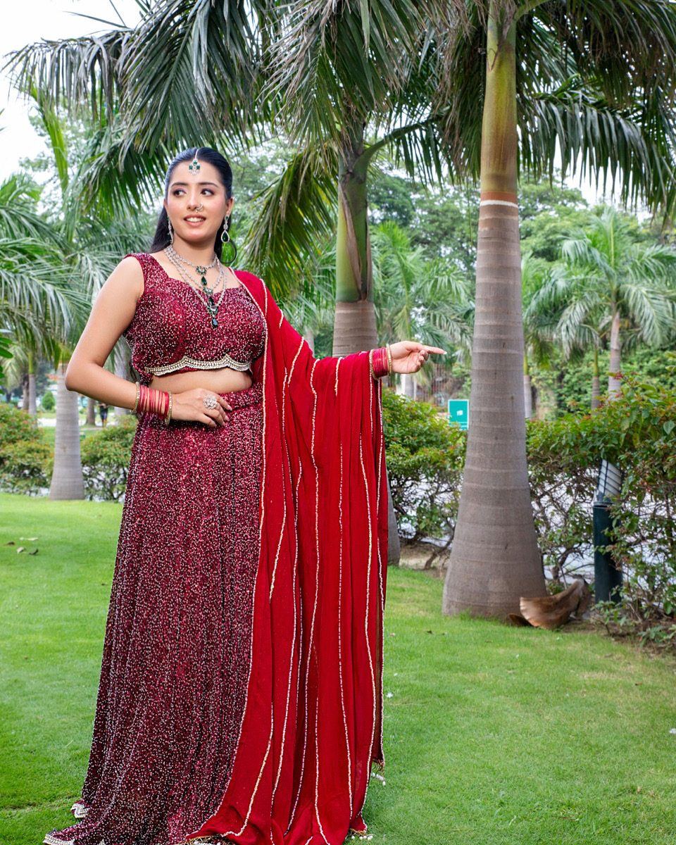 Scarlet velvet bridal lehenga