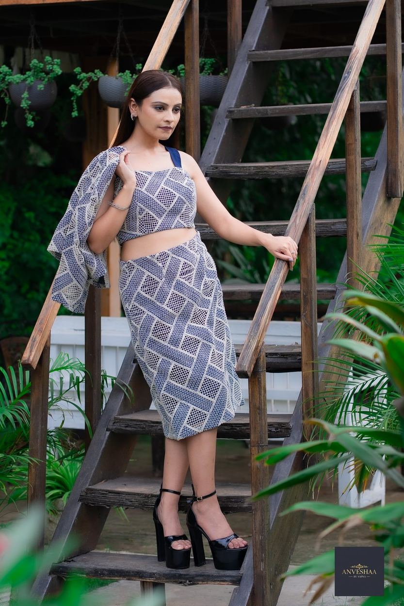 Cobalt geometric print co-ord set