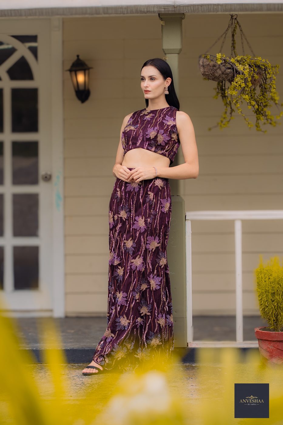 Amethyst one-shoulder set, full length