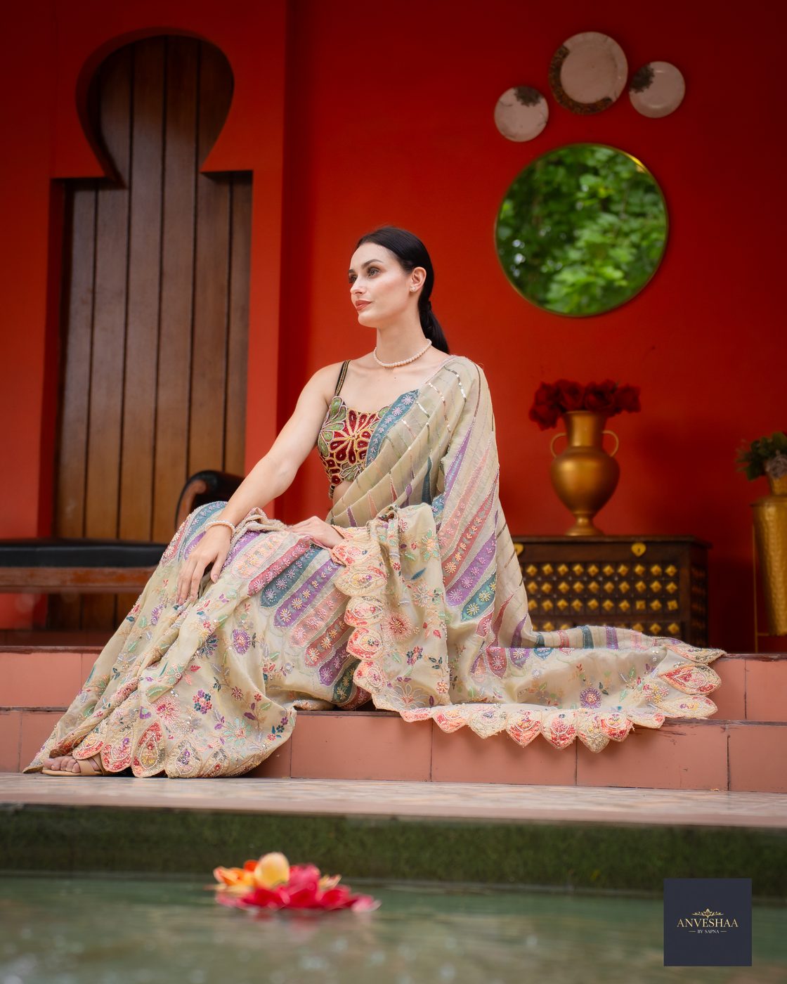 Pastel patchwork heritage saree