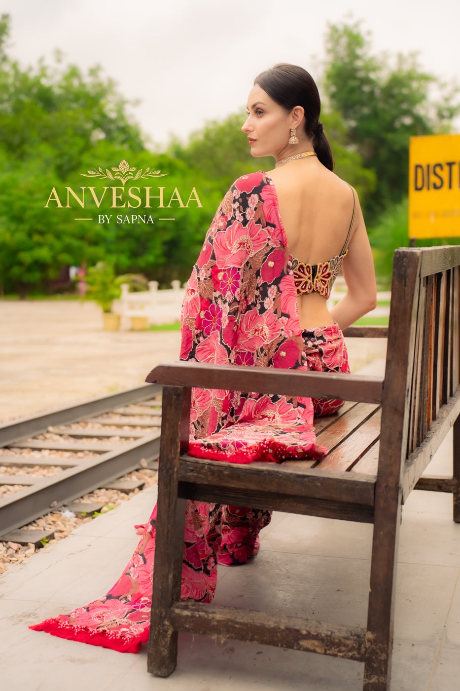Rosewood floral embroidered saree