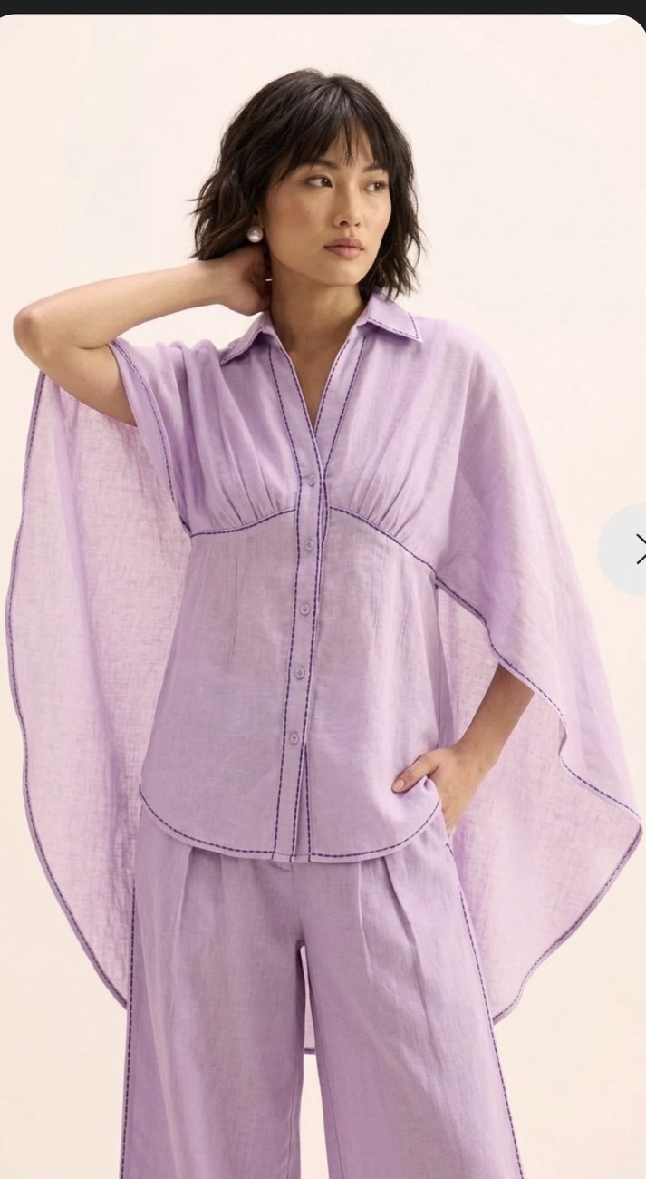 Lilac linen cape shirt and trouser set